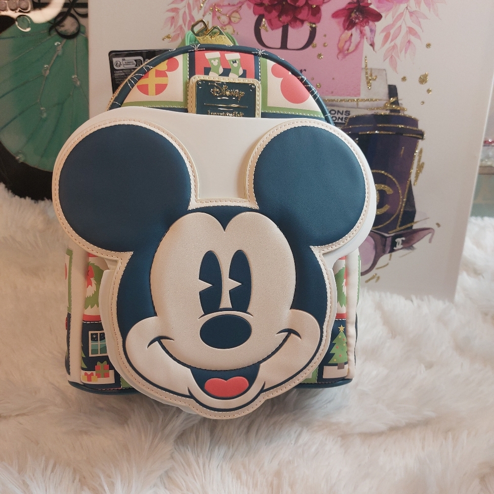 NEW Loungefly MICKEY MINNIE Holiday Disney Christmas Backpack Bag Ice Skating